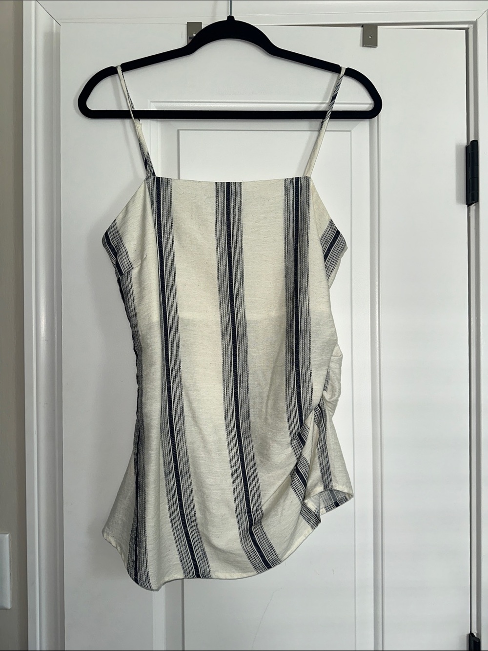 Evereve Sleeveless Striped Spaghetti Strap Asymmetrical Top - Ivory & Navy
